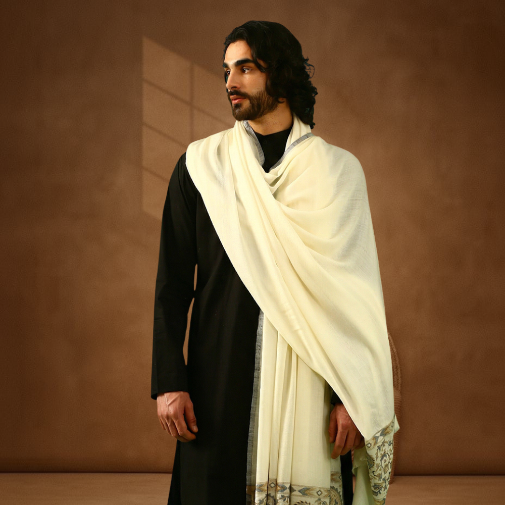 Kani Palla Mughal Design Shawl - Natural