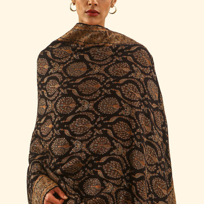 Cashmere Wool Zari Kani Shawl - Indigo