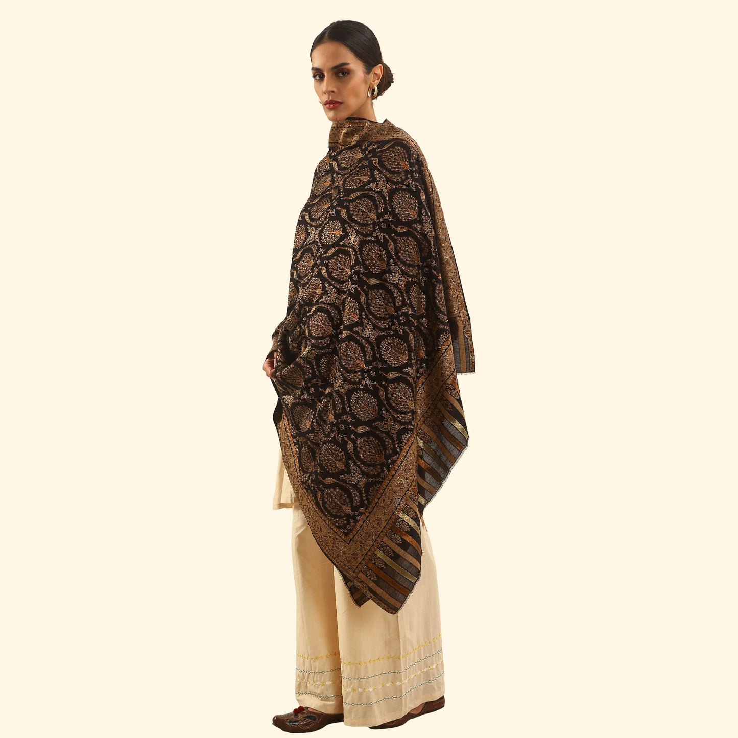 Cashmere Wool Zari Kani Shawl - Indigo