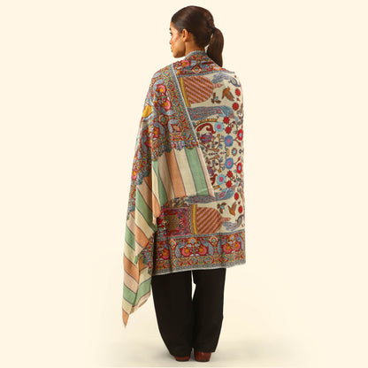 Cashmere Wool-Kalamkari intricate embroidery Shawl