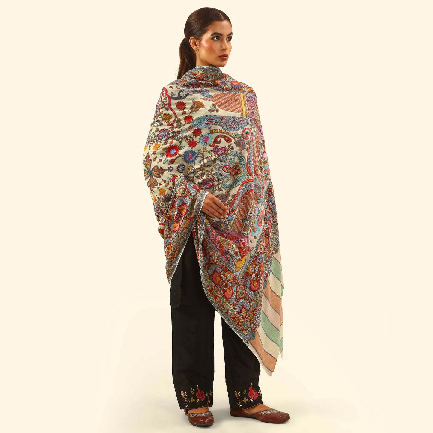 Cashmere Wool-Kalamkari intricate embroidery Shawl