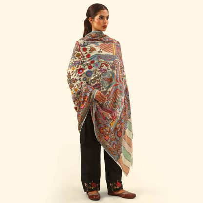 Cashmere Wool-Kalamkari intricate embroidery Shawl