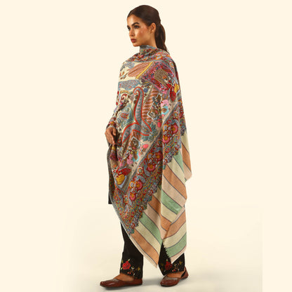 Cashmere Wool-Kalamkari intricate embroidery Shawl
