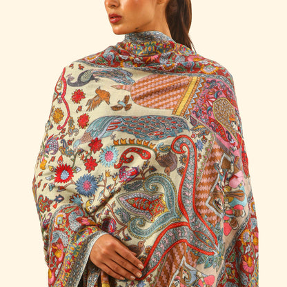 Cashmere Wool-Kalamkari intricate embroidery Shawl