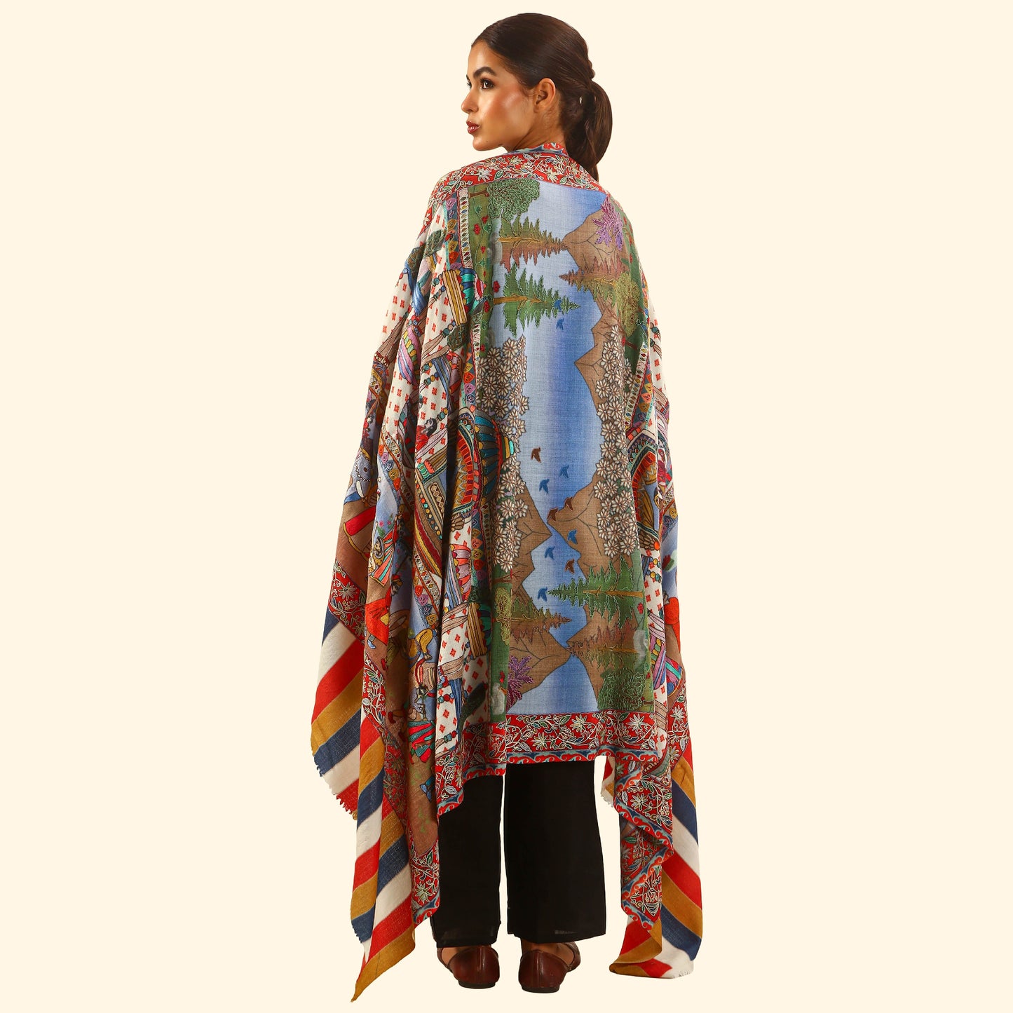 Cashmere Wool Kalamkari intricate embroidery Shawl