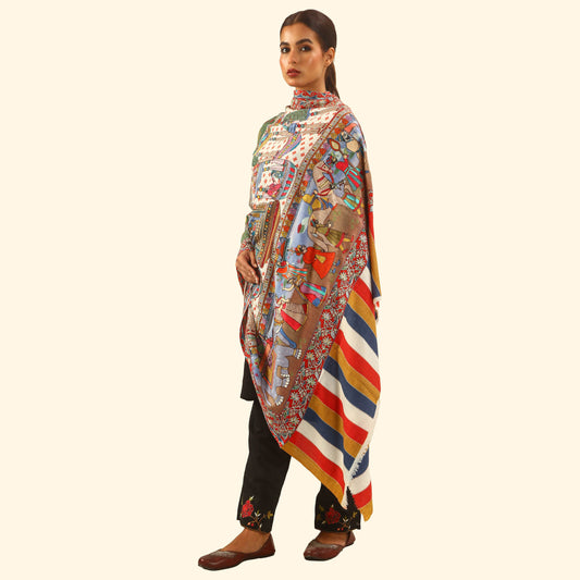 Cashmere Wool Kalamkari intricate embroidery Shawl