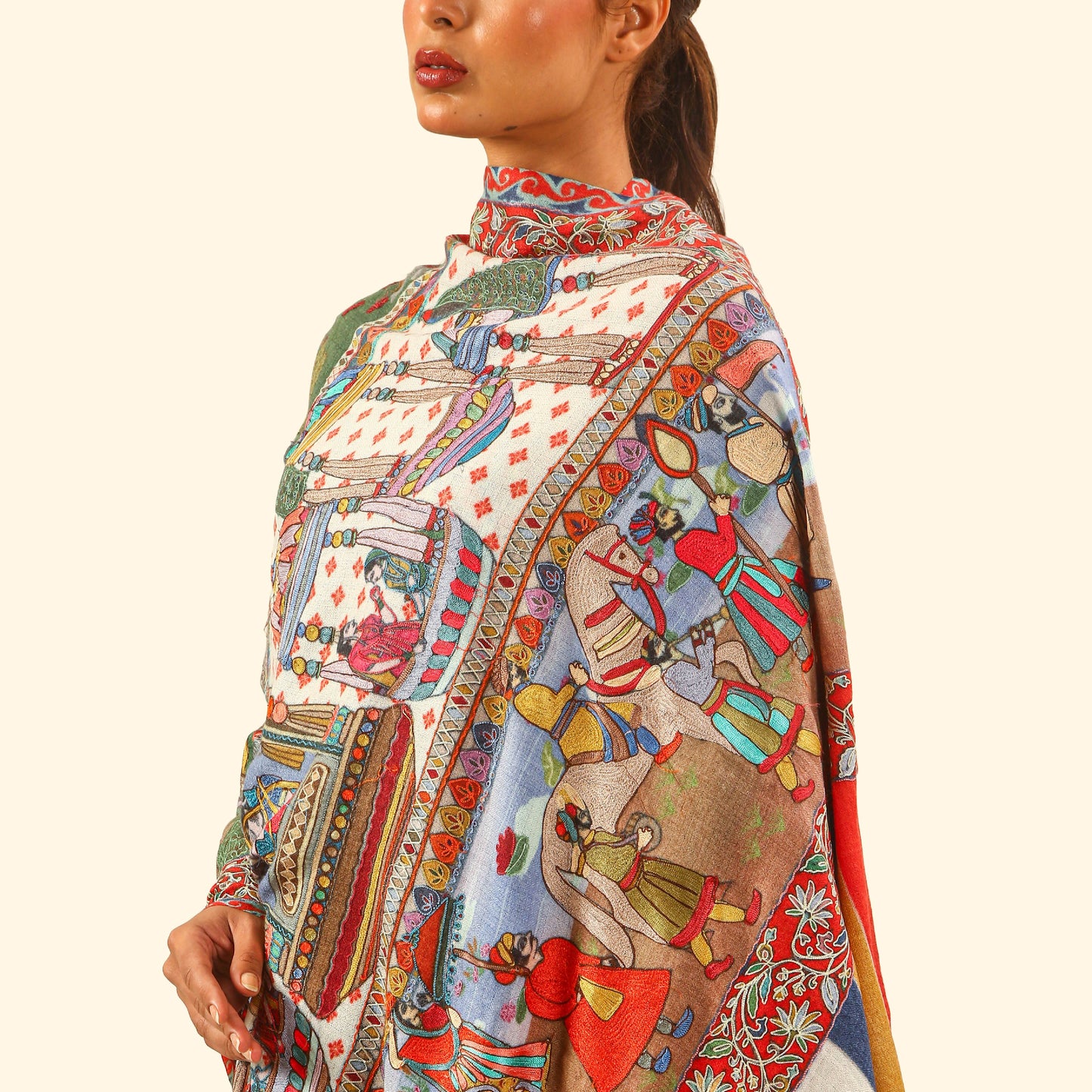 Cashmere Wool Kalamkari intricate embroidery Shawl