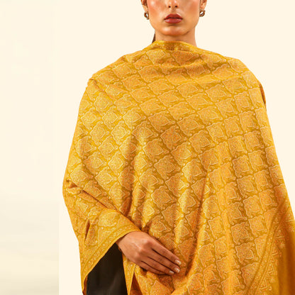 Pashmina Silk Sozni Jama Shawl - Mustard