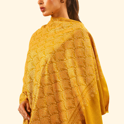 Pashmina Silk Sozni Jama Shawl - Mustard