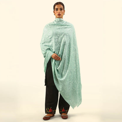 Pashmina Kalamkari Monochrome Shawl - Sage