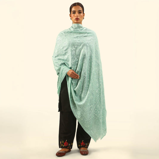Pashmina Kalamkari Monochrome Shawl - Sage
