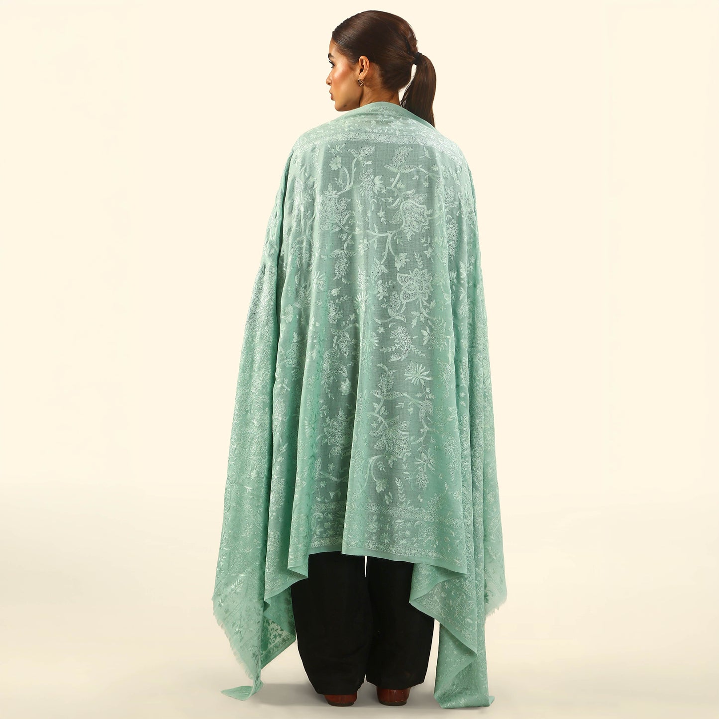 Pashmina Kalamkari Monochrome Shawl - Sage