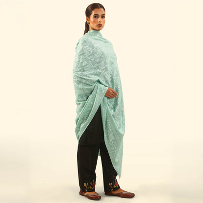 Pashmina Kalamkari Monochrome Shawl - Sage