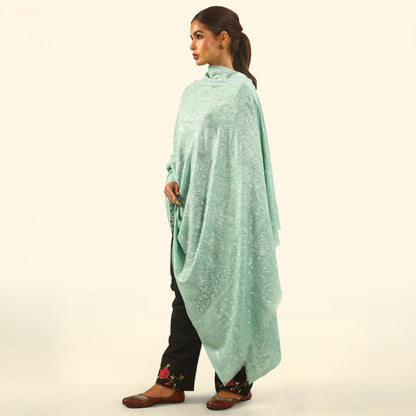 Pashmina Kalamkari Monochrome Shawl - Sage