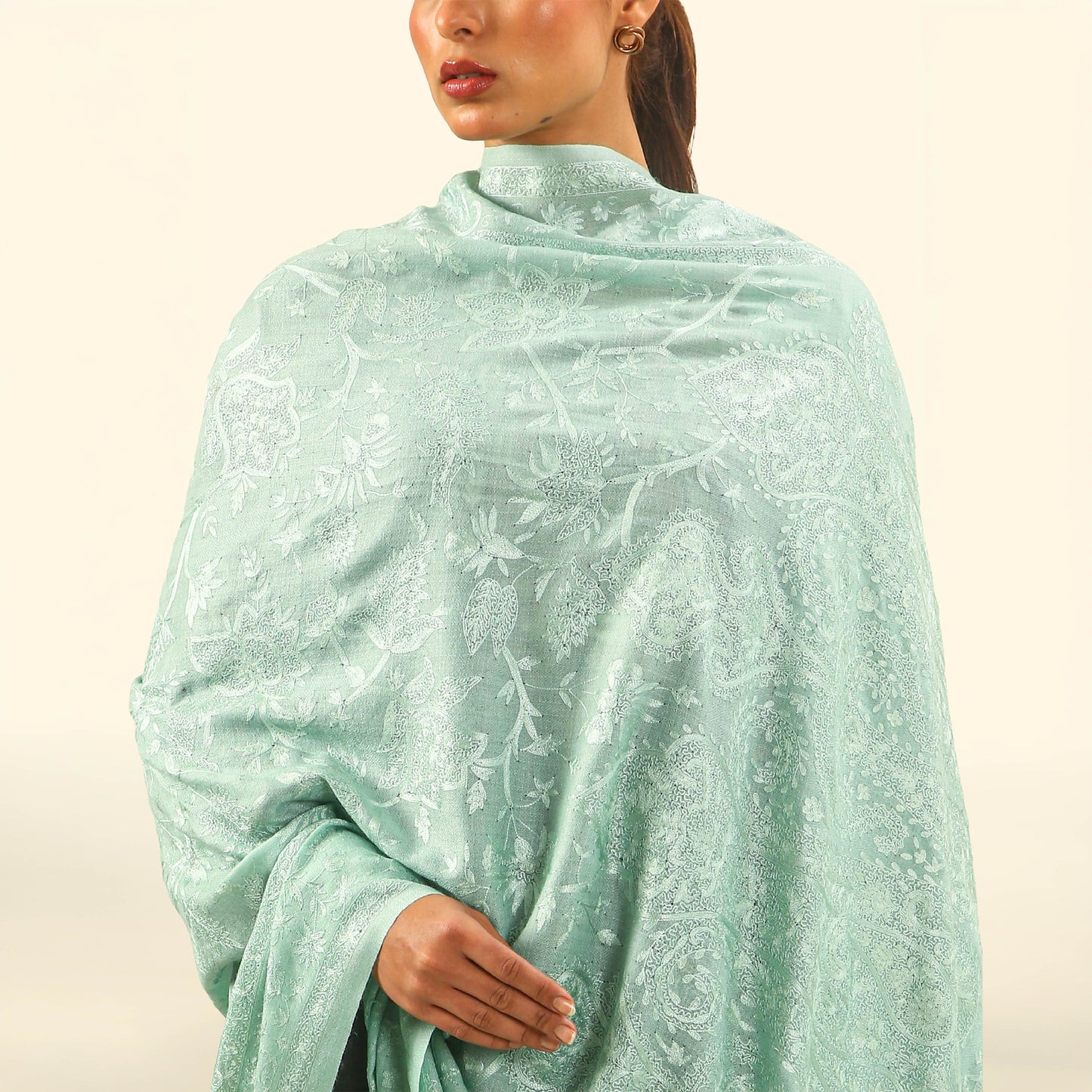 Pashmina Kalamkari Monochrome Shawl - Sage