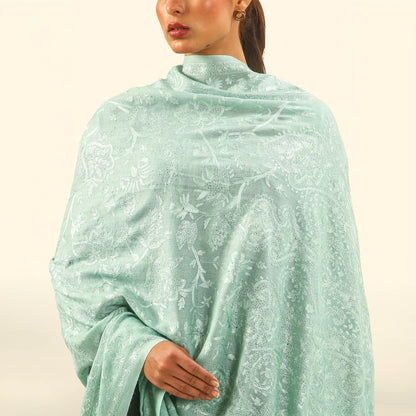 Pashmina Kalamkari Monochrome Shawl - Sage
