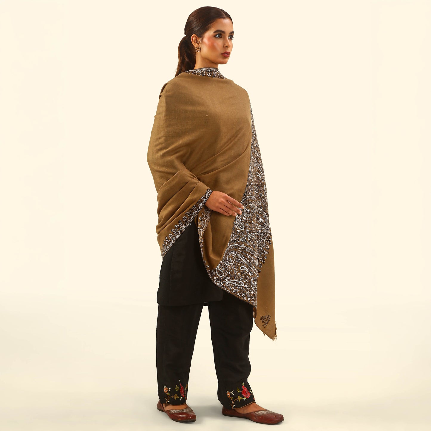 Pashmina Tilla and Sozni Embroidery Shawl