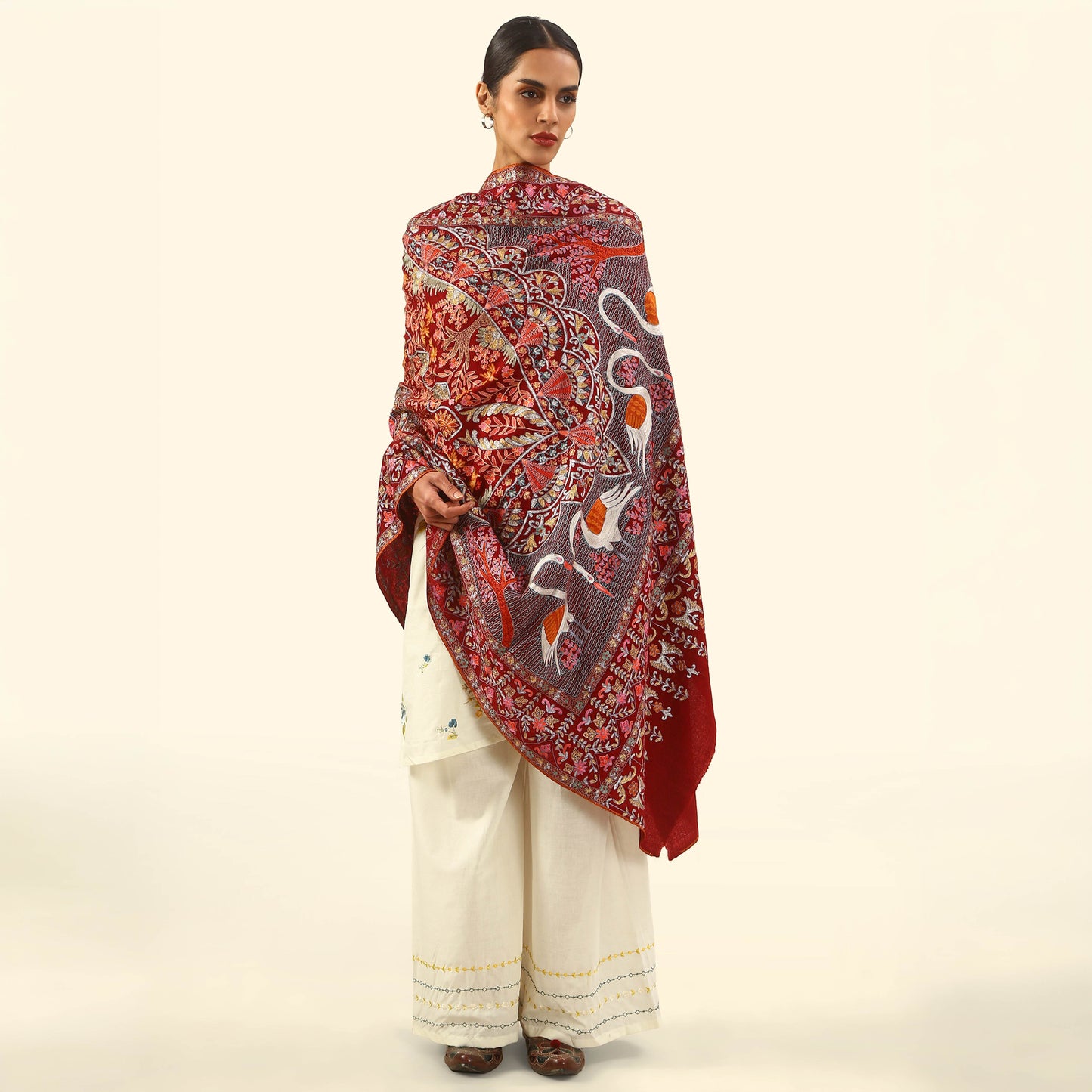 Handmade Kalamkari Shawl - Reddish Maroon