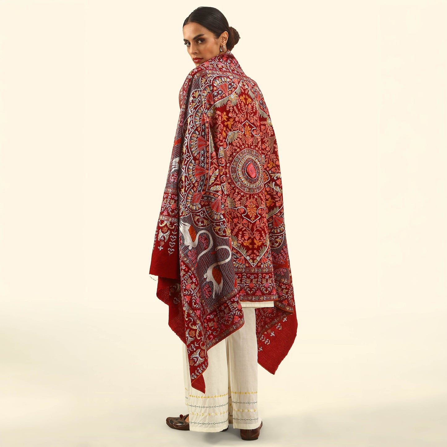 Handmade Kalamkari Shawl - Reddish Maroon