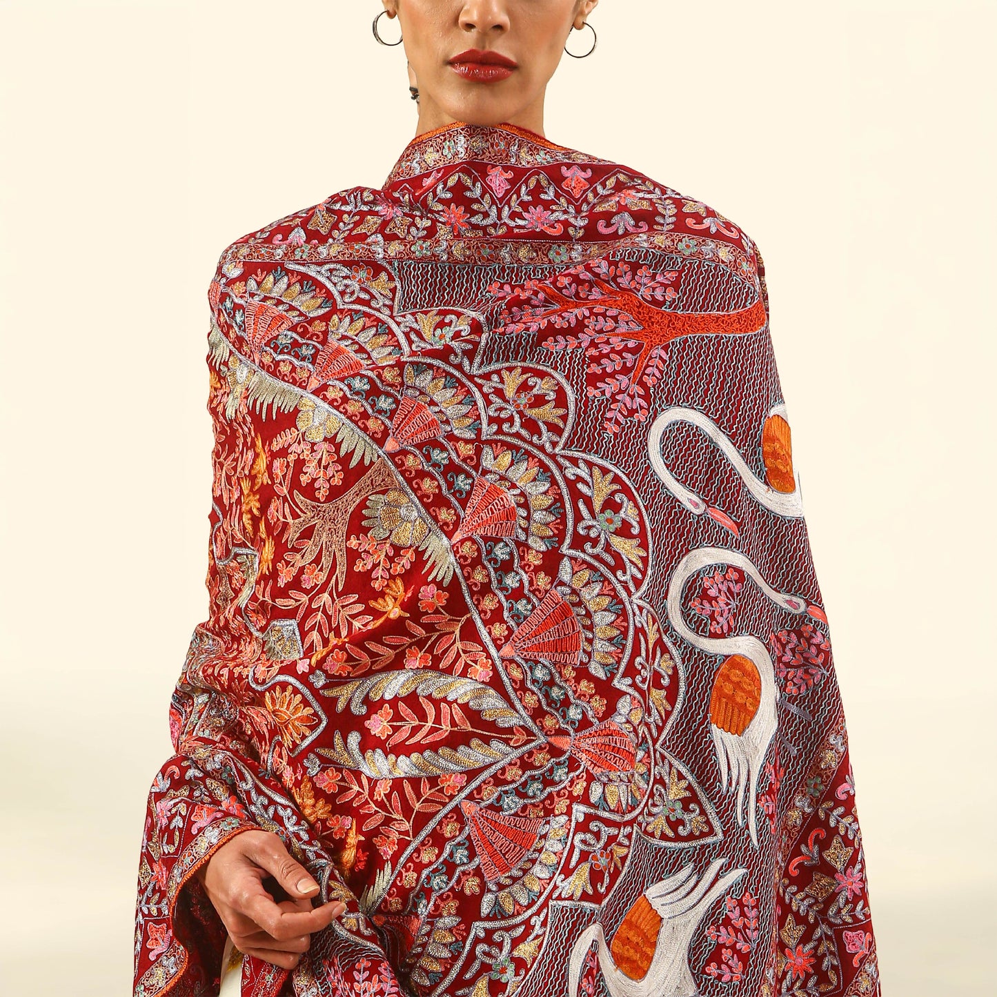 Handmade Kalamkari Shawl - Reddish Maroon