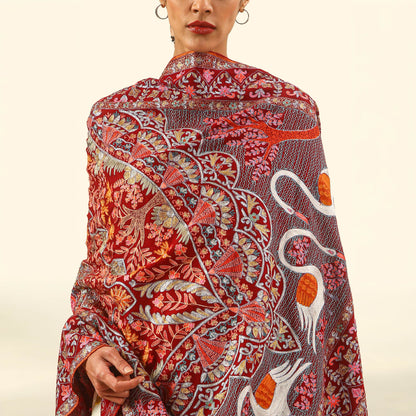 Handmade Kalamkari Shawl - Reddish Maroon