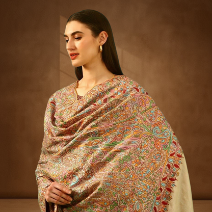 Paisley Design Paper Mache Sozni Jamawar Pashmina Shawl