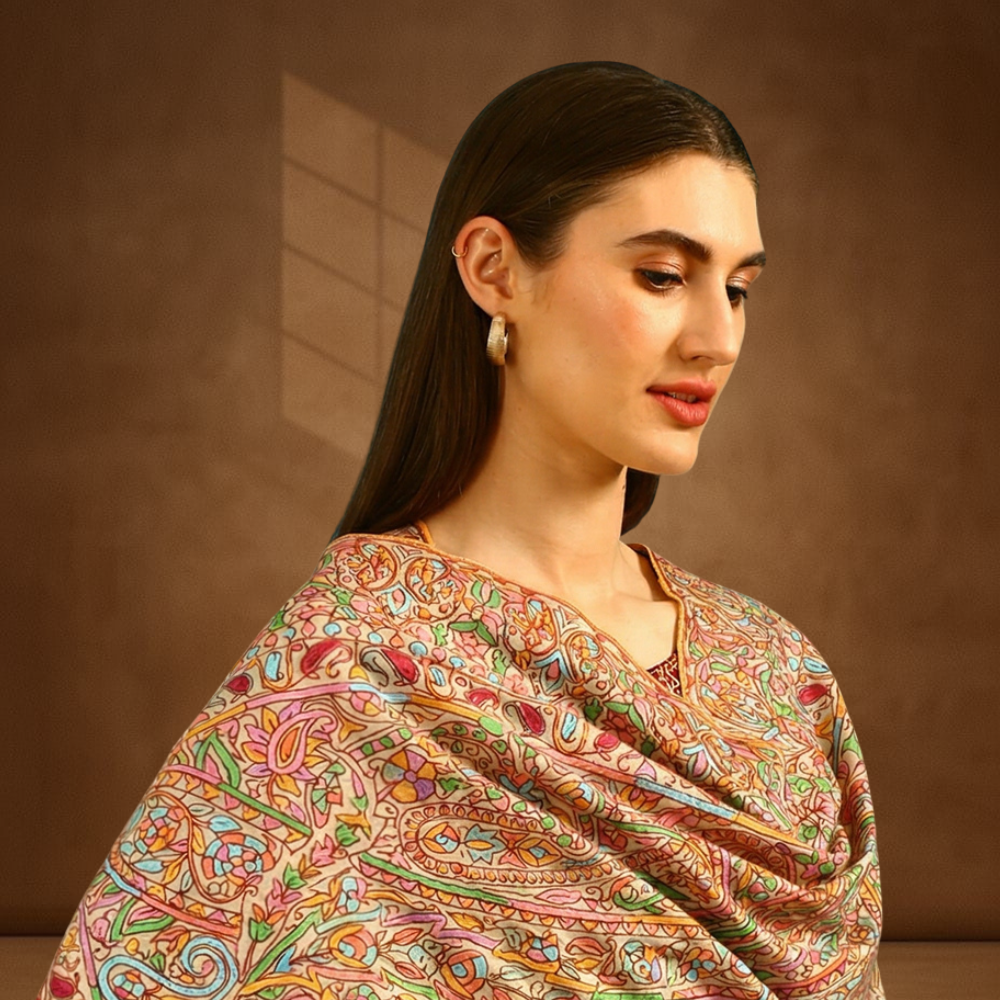 Paisley Design Paper Mache Sozni Jamawar Pashmina Shawl