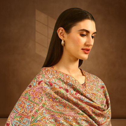 Paisley Design Paper Mache Sozni Jamawar Pashmina Shawl