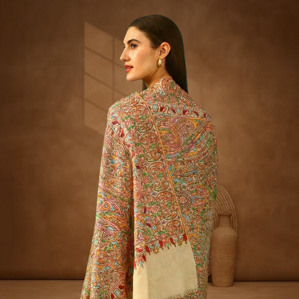 Paisley Design Paper Mache Sozni Jamawar Pashmina Shawl