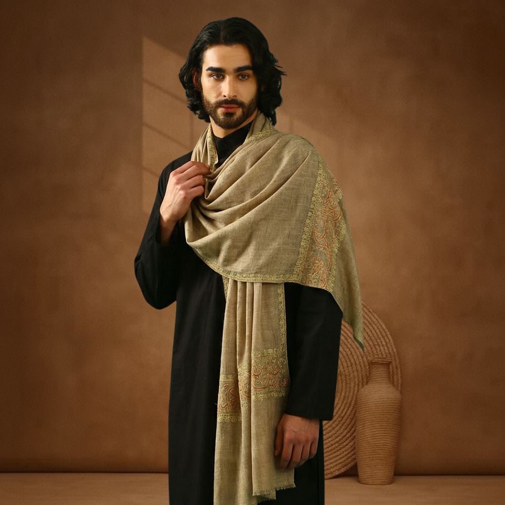 Pashmina Sozni Embroidery Palla Stole - Natural