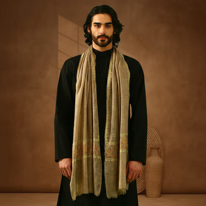 Pashmina Sozni Embroidery Palla Stole - Natural