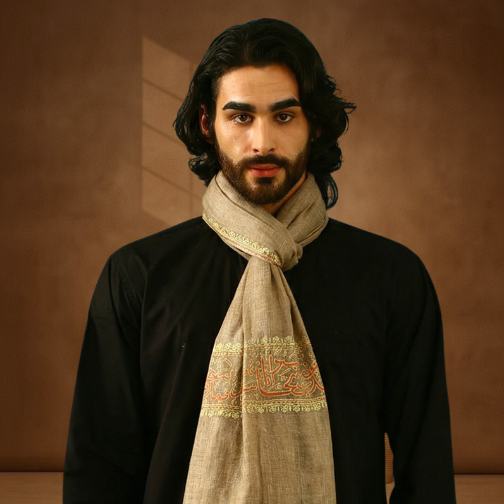 Pashmina Sozni Embroidery Palla Stole - Natural