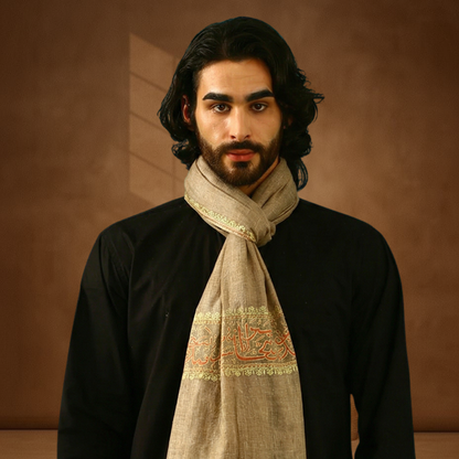 Pashmina Sozni Embroidery Palla Stole - Natural