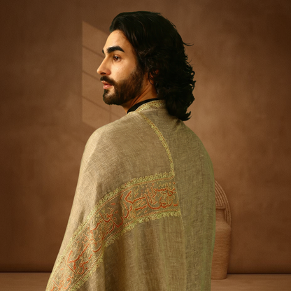 Pashmina Sozni Embroidery Palla Stole - Natural