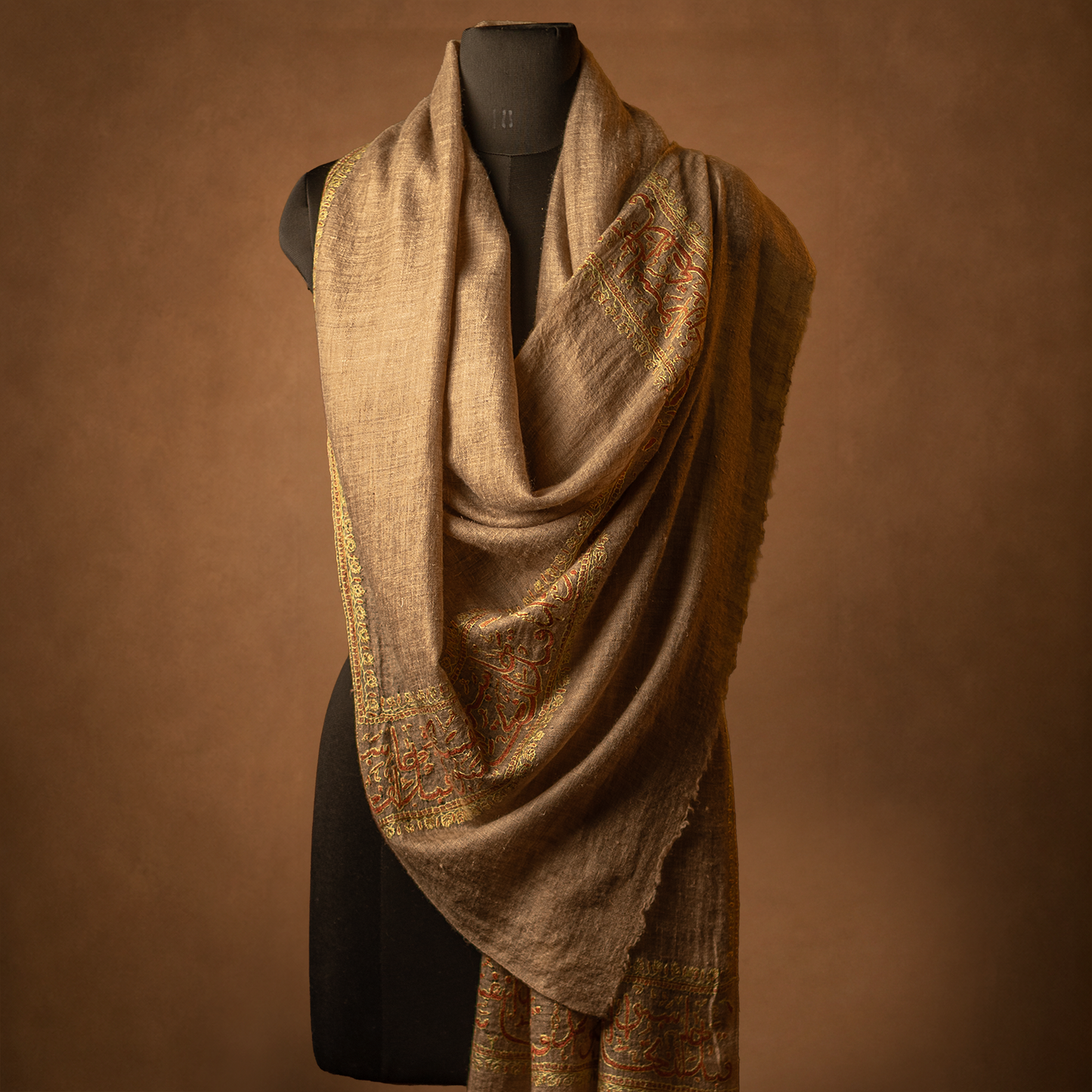 Pashmina Sozni Embroidery Palla Stole - Natural