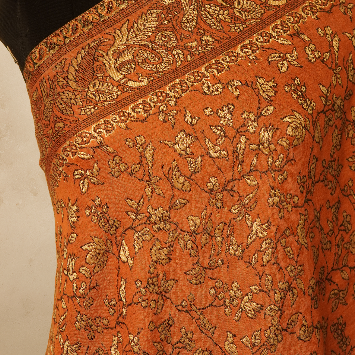 Cashmere Wool Woven Kani Stole - Rust Floral
