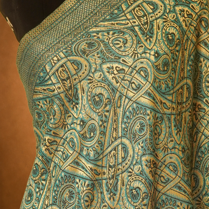 Cashmere Wool Woven Kani Stole - Teal