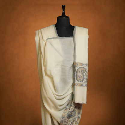 Kani Palla Mughal Design Shawl - Natural
