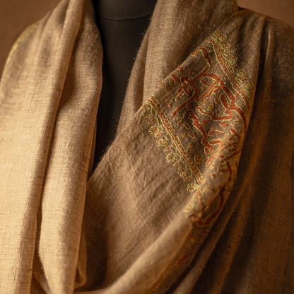 Pashmina Sozni Embroidery Palla Stole - Natural