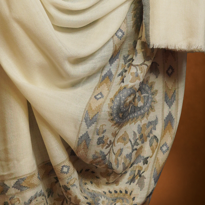 Kani Palla Mughal Design Shawl - Natural