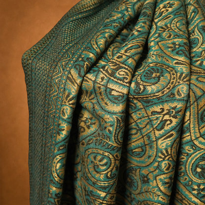 Cashmere Wool Woven Kani Stole - Teal